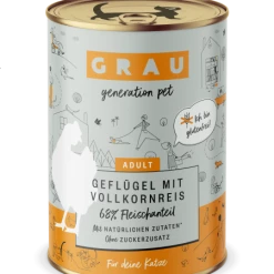 Grau | Geflügel & Vollkornreis | 6 Dosen Katzenfutter