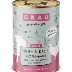 Grau | Huhn & Kalb | 6 Dosen Katzenfutter