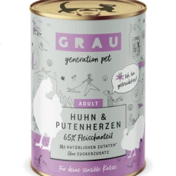 Grau | Huhn & Putenherzen | 6 Dosen Katzenfutter