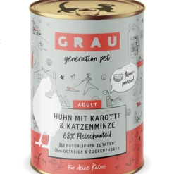 Grau | Huhn, Karotte & Katzenminze | 6 Dosen Katzenfutter
