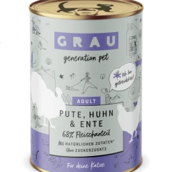 Grau | Pute, Huhn & Ente | 6 Dosen Katzenfutter