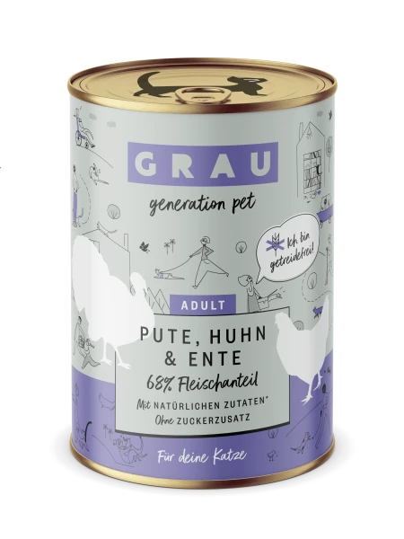 Grau | Pute, Huhn & Ente | 6 Dosen Katzenfutter 1 Grau | Pute, Huhn & Ente | 6 Dosen Katzenfutter