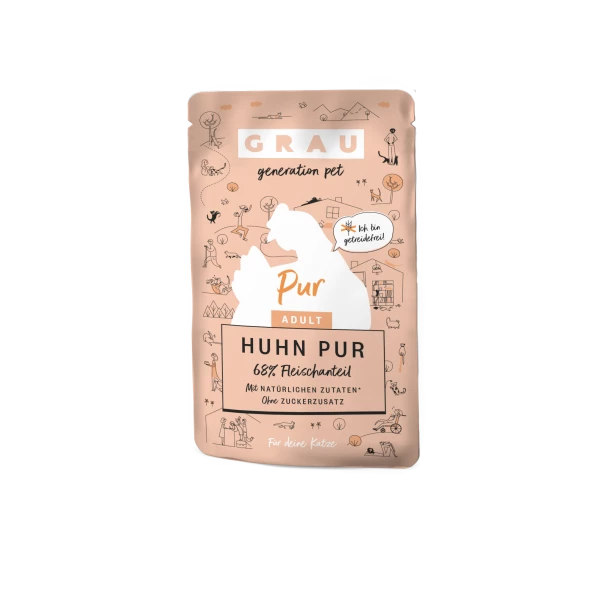 Grau | Huhn Pur | 16x 125 G Pouchbeutel Katzenfutter 1 Grau | Huhn Pur | 16x 125 G Pouchbeutel Katzenfutter
