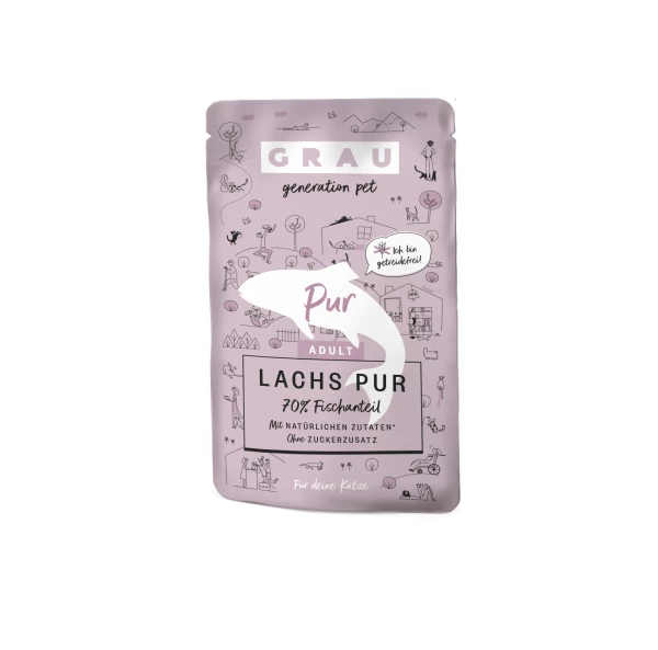 Grau | Lachs Pur | 16x 125 G Pouchbeutel Katzenfutter 1 Grau | Lachs Pur | 16x 125 G Pouchbeutel Katzenfutter