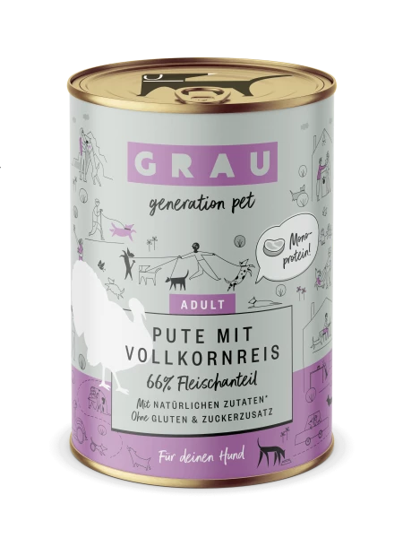 Grau Adult | Pute & Vollkornreis | 6x Hundefutter 1 Grau Adult | Pute & Vollkornreis | 6x Hundefutter