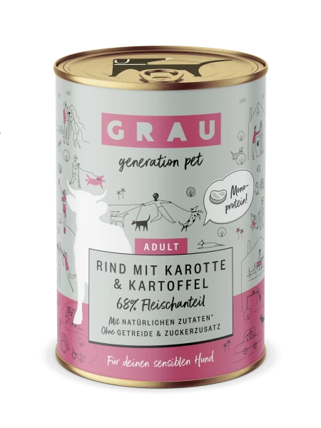 Grau Adult | Rind, Karotte & Kartoffel | 6x Hundefutter 1 Grau Adult | Rind, Karotte & Kartoffel | 6x Hundefutter