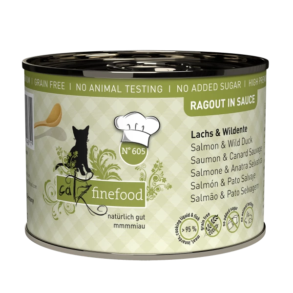 Catz Finefood RAGOUT N° 605 | Mit Lachs & Wildente | 6x 190 G Katzenfutter