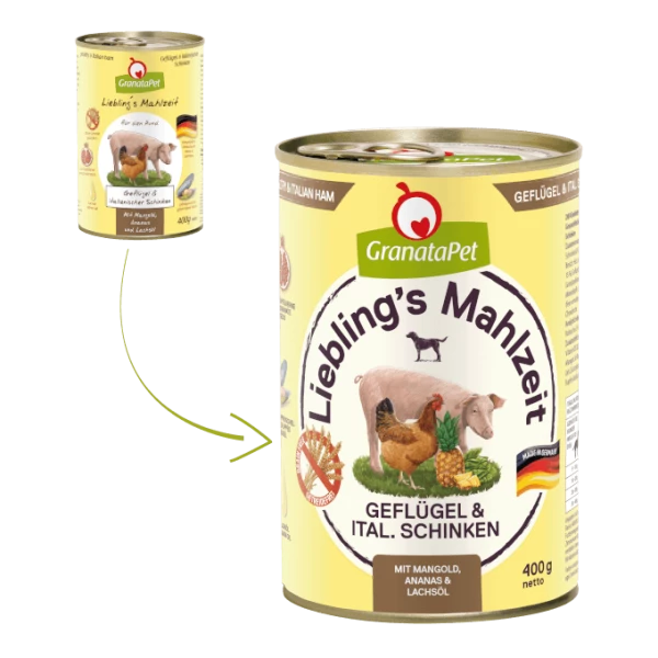 GranataPet Lieblings's Mahlzeit | Mit Geflügel & Italienischem Schinken | 6 Dosen Hundenassfutter 1 GranataPet Lieblings's Mahlzeit | Mit Geflügel & Italienischem Schinken | 6 Dosen Hundenassfutter
