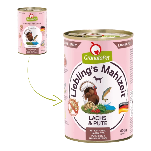 GranataPet Lieblings's Mahlzeit | Mit Lachs & Pute | 6 Dosen Hundenassfutter 1 GranataPet Lieblings's Mahlzeit | Mit Lachs & Pute | 6 Dosen Hundenassfutter