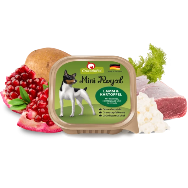 GranataPet Mini Royal | Mit Lamm, Kartoffel & Fenchel | 11 Schälchen Hundefutter 1 GranataPet Mini Royal | Mit Lamm, Kartoffel & Fenchel | 11 Schälchen Hundefutter