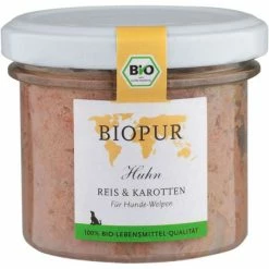 BIOPUR Dog Welpe | Mit Bio Huhn, Reis & Karotten | 6x100g Hundefutter