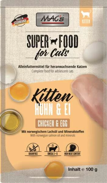 MACs Superfood Kitten | Mit Huhn & Ei | 12x 100 G Katzenfutter 1 MACs Superfood Kitten | Mit Huhn & Ei | 12x 100 G Katzenfutter