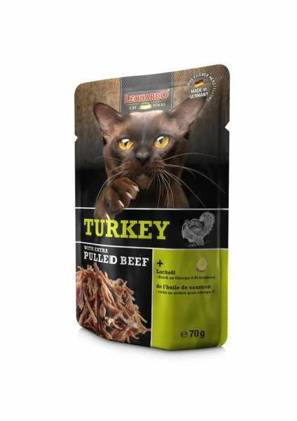 LEONARDO® Turkey & Extra Pulled Beef | 16x 70g Pouches Katzenfutter 1 LEONARDO® Turkey & Extra Pulled Beef | 16x 70g Pouches Katzenfutter