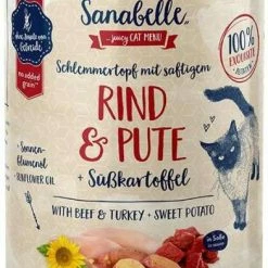 Sanabelle Schlemmertopf | Mit Rind & Pute | 6 Dosen Katzenfutter