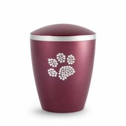 Völsing Tierurne Elegance | Einfarbig | Pfote Mit Swarowski-Kristallen | Urne Aus Naturstoff