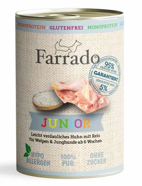 Farrado JUNIOR PUR | Mit Huhn | 6x 400gD Getreidefreies Hundefutter 1 Farrado JUNIOR PUR | Mit Huhn | 6x 400gD Getreidefreies Hundefutter