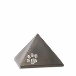 Völsing Tierurne Pyramide | Einfarbig | Pfötchen Aus Swarovski-Kristallen | Urne Mit Perlmuttschillernder Ob